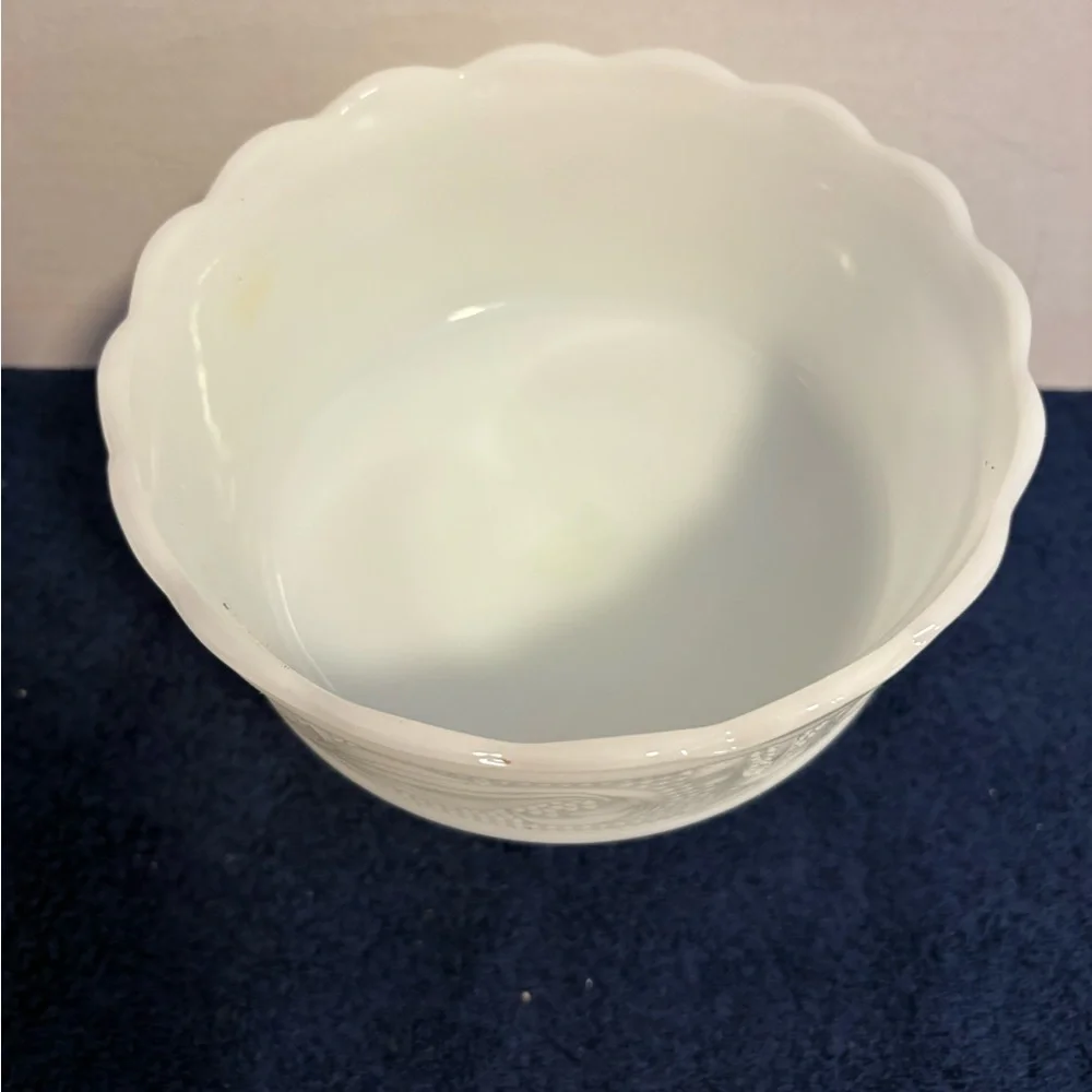 MCM Brody Co American White Milk Glass Pedestal Compote Candy Dish Bowl Ornate